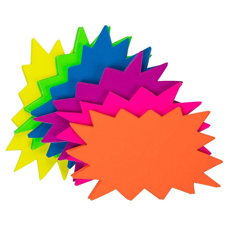 60 Pack Neon Paper Starburst Sale Signs for Retail Store, 6 Fluorescent Colors, 3 x 5 In.