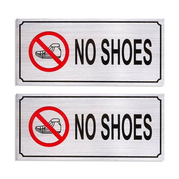 2-Pack No Shoes Signs - Remove Shoes Wall Plates, Self-Adhesive Aluminum Sign for Wall or Door, Silver - 7.87 x 3.6 Inches
