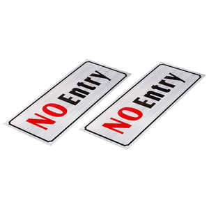 2-Pack of No Entry Signs - No Trespass Signs, Private Property Signs, Self Adhesive, Aluminum Privacy Signs for Office, Business and Home Use, Silver - 7.8 x 3.6 Inches