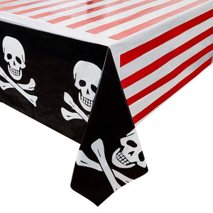 Skull and Crossbones Plastic Table Covers for Pirate Birthday Party (54 x 108 In, 6 Pack)