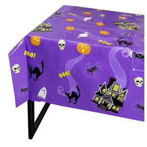 Halloween Party Tablecloth - 3-Pack Disposable Plastic Rectangular Table Covers - Halloween Party Decoration Supplies for Haunted House, Purple, 54 x 108 Inches