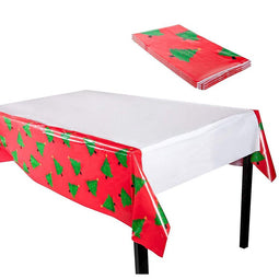 Christmas Plastic Tablecloths, Xmas Tree Table Covering for Holiday Decor (4.5 x 9 Ft, 3 Pack)