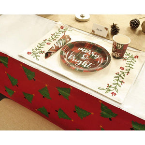 Plastic Tablecloths for Holiday Party, Christmas Tree Design (54 x 108 in, 6 Pack)