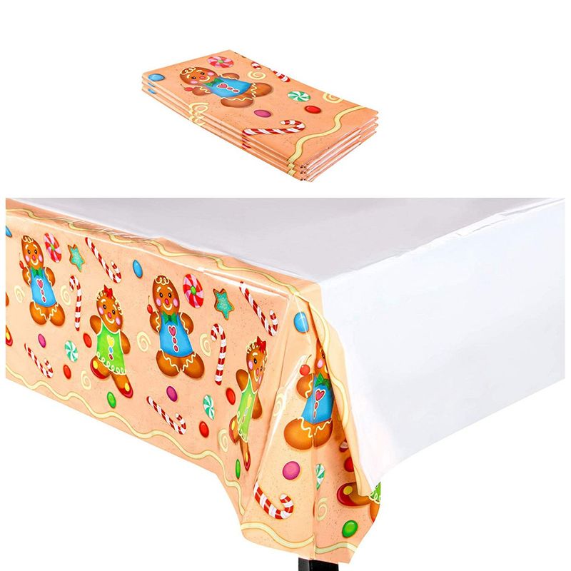 Gingerbread Man Tablecloth for Holiday Christmas Party (54 x 108 in, 3 Pack)