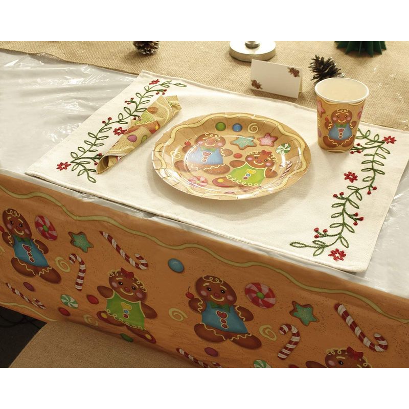 Gingerbread Man Plastic Tablecloth for Christmas Party (54 x 108 In, 6 Pack)