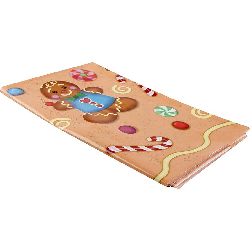 Gingerbread Man Plastic Tablecloth for Christmas Party (54 x 108 In, 6 Pack)