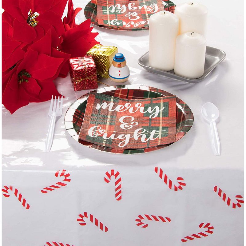 Candy Cane White Tablecloth for Christmas Party (54 x 108 in, 3 Pack)