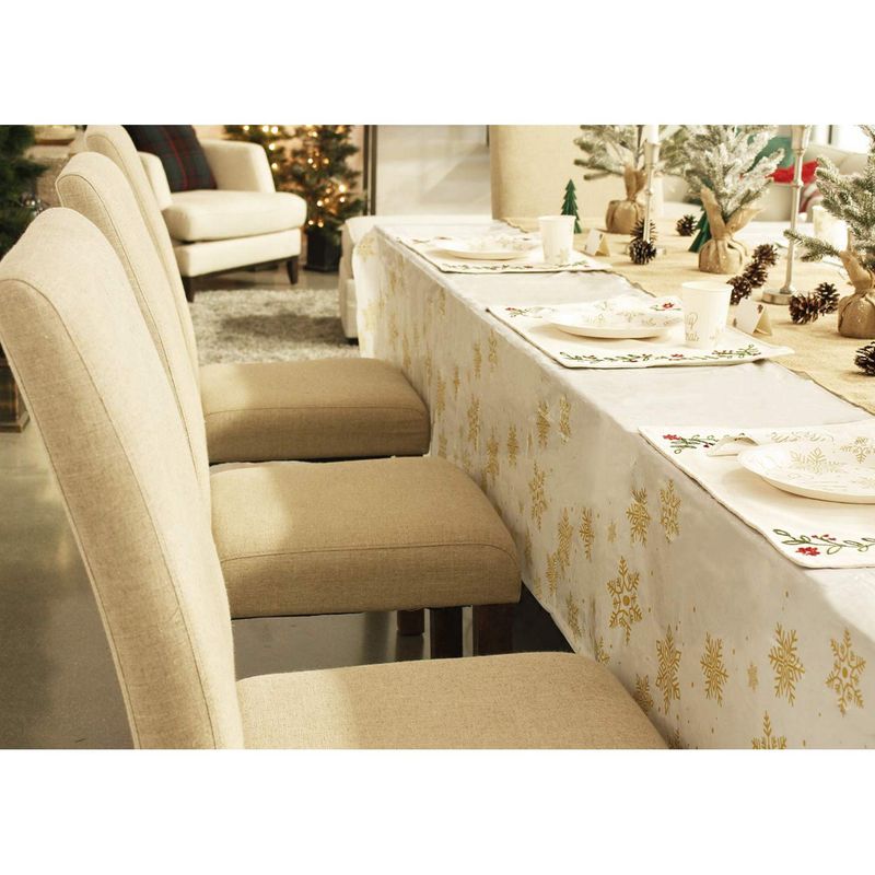 Christmas Snowflake Plastic Tablecloth, Holiday Design (White, Gold, 4.5 x 9 Ft, 3 Pack)