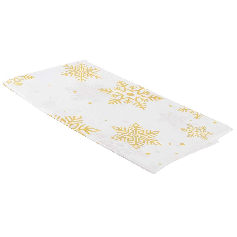 Christmas Plastic Tablecloths for Holiday Party, Gold Snowflakes (54 x 108 In, 6 Pack)