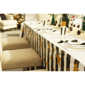 New Year's Plastic Tablecloth - 3-Pack 54 x 108-Inch Rectangular Disposable Table Cover, Perfect for Holiday Buffet Banquet or Picnic Table, Festive Stars, Black and White Stripe Design, 4.5 x 9 Feet