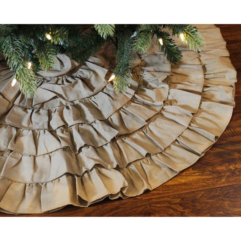 Tan Ruffle Christmas Tree Skirt with Ruffled Trim for Holiday Home Decor (50 in)
