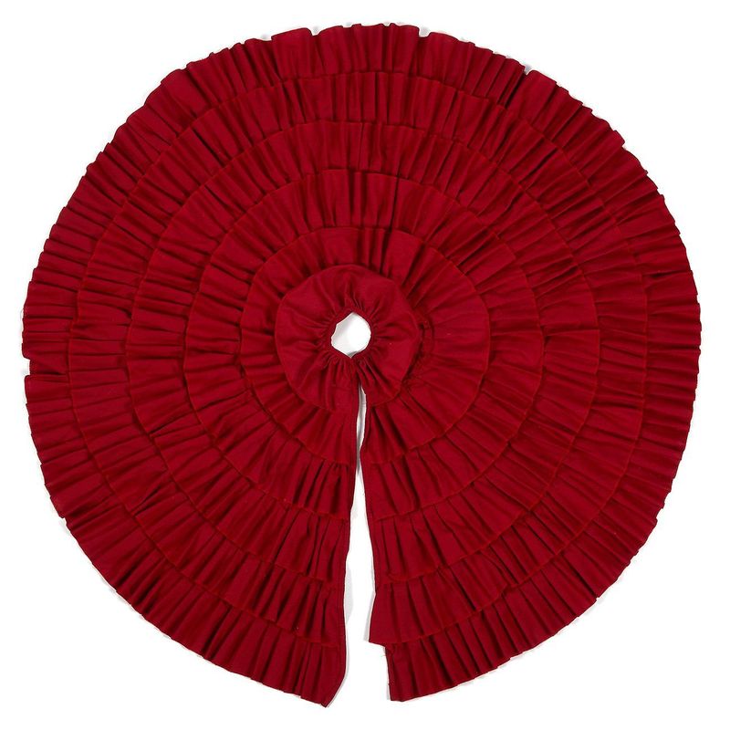 Christmas Tree Skirt - Circular Xmas Tree Decoration Fabric Christmas Tree Decor(48 Inches, Red Ruffled Trim)