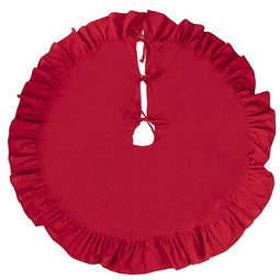 Red Burlap Christmas Tree Skirt with Ruffled Trim for Holiday Decor (50 in)