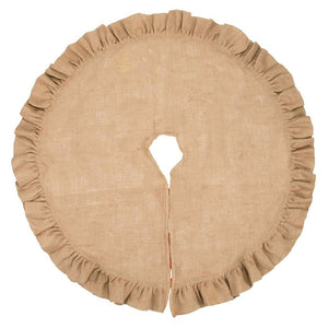 Burlap Christmas Tree Skirt with Ruffled Trim for Holiday Decor (Brown, 50 in)