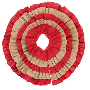 Red and Brown Burlap Mini Tree Skirt, Rustic Holiday Decor (21 in)