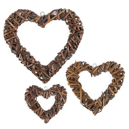 Wicker Heart Wreath for Valentine's, Farmhouse Home Décor (3 Sizes, Brown, 3 Pack)