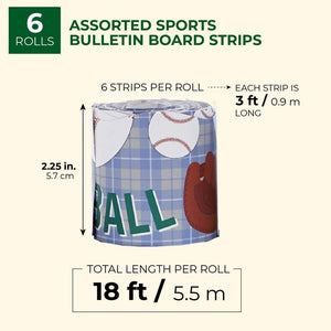 6 Assorted Rolls Sport Bulletin Board Strips, Classroom Decoration (39 feet per Design)