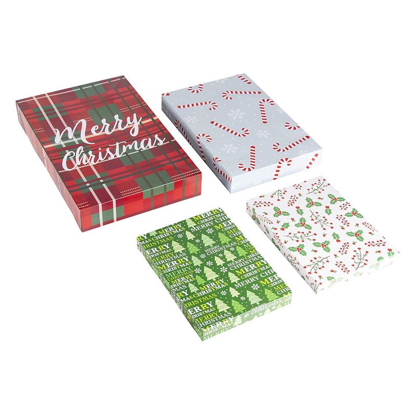 Gift Wrapping Paper Boxes with Lids for Christmas Presents (3 Sizes, 4 Designs)