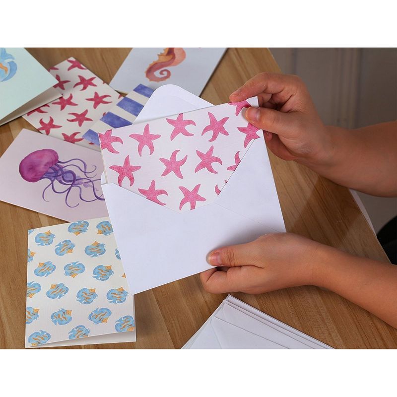 Sea Life Ocean Watercolor Blank Kraft Note Cards w/ Envelopes - Set of