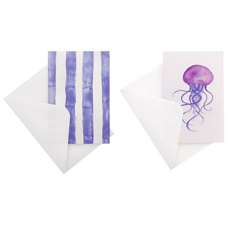 Sea Life Ocean Watercolor Blank Kraft Note Cards w/ Envelopes - Set of