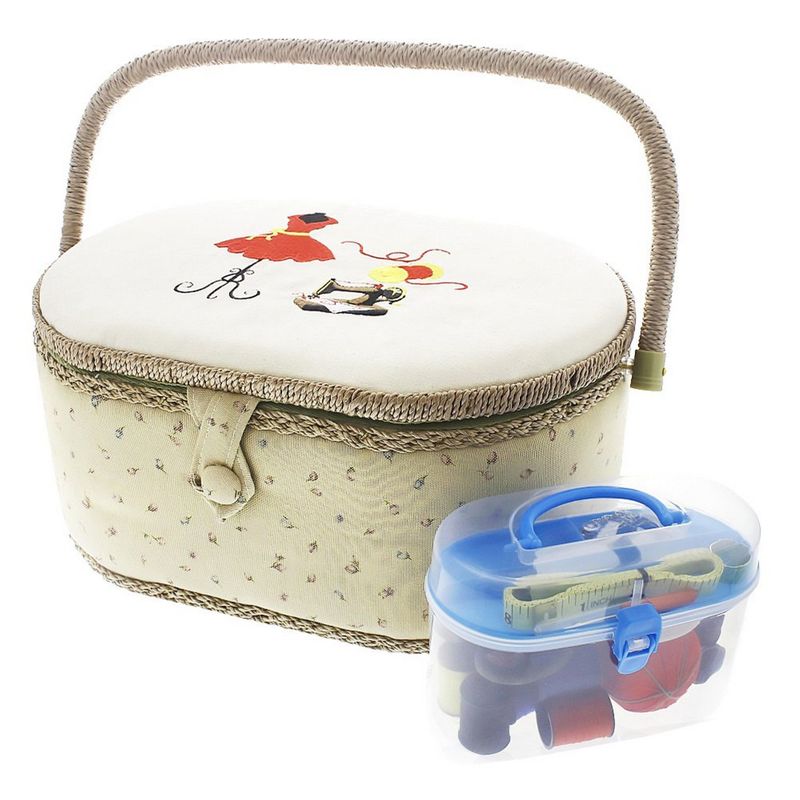Fabric Sewing Basket for Girls Woomen Beginners, Vintage Sewing Basket  Small Sewing Basket Sewing Box Organizer with Flower Pattern for Sewing Kit