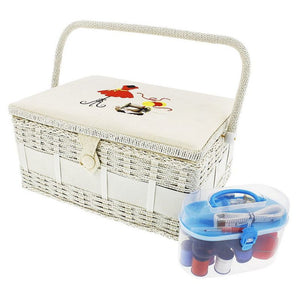 Sewing Basket Organizer with Needles and Kit (13 x 9 x 6 In, 30 Pieces)