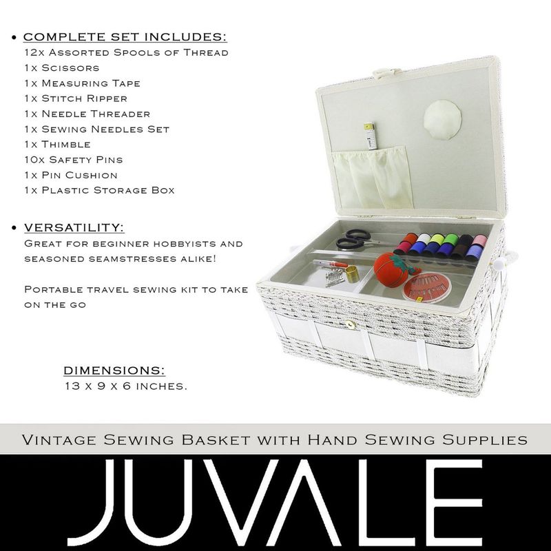Juvale Sewing Basket Organizer with Needles and Kit (13 x 9.5 x 6 in, 30  Pieces)