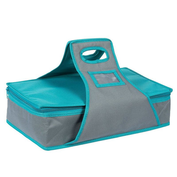 Casserole Dish Carrier - Rectangle Insulated Thermal Food Carrier for Lunch, Lasagna, Potluck, Picnics, Vacations - Teal and Grey, 16 x 10 x 4 inches