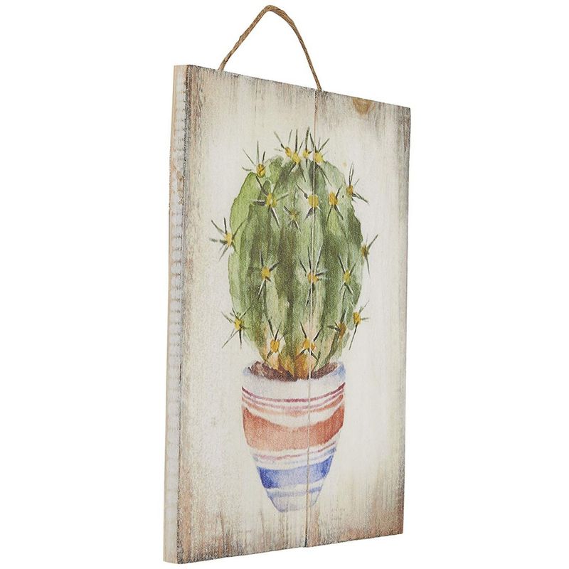 Juvale Wooden Wall Ornament - 2-Piece Small Hanging Decorations Cactus Design, Natural Decor Living Room, Hallway Dining Room, 8 x 5.9 x 0.9 inches