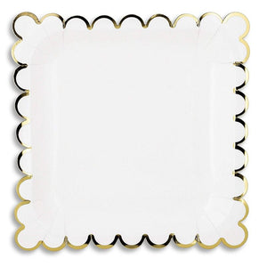 Juvale 48-Count White Square Paper Party Plates with Gold Foil Scalloped Edge, 7 Inches