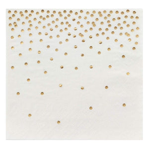 Polka Dot Party Supplies, White Paper Napkins (5 x 5 In, Gold Confetti Foil, 100 Pack)