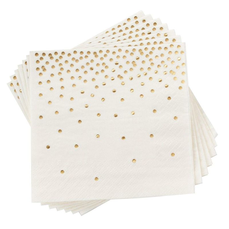 Polka Dot Party Supplies, White Paper Napkins (5 x 5 In, Gold Confetti Foil, 100 Pack)