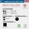 American Flag Party Bundle, Includes Paper Plates, Napkins, Cups and Cutlery (Serves 24, 144 Total Pieces)