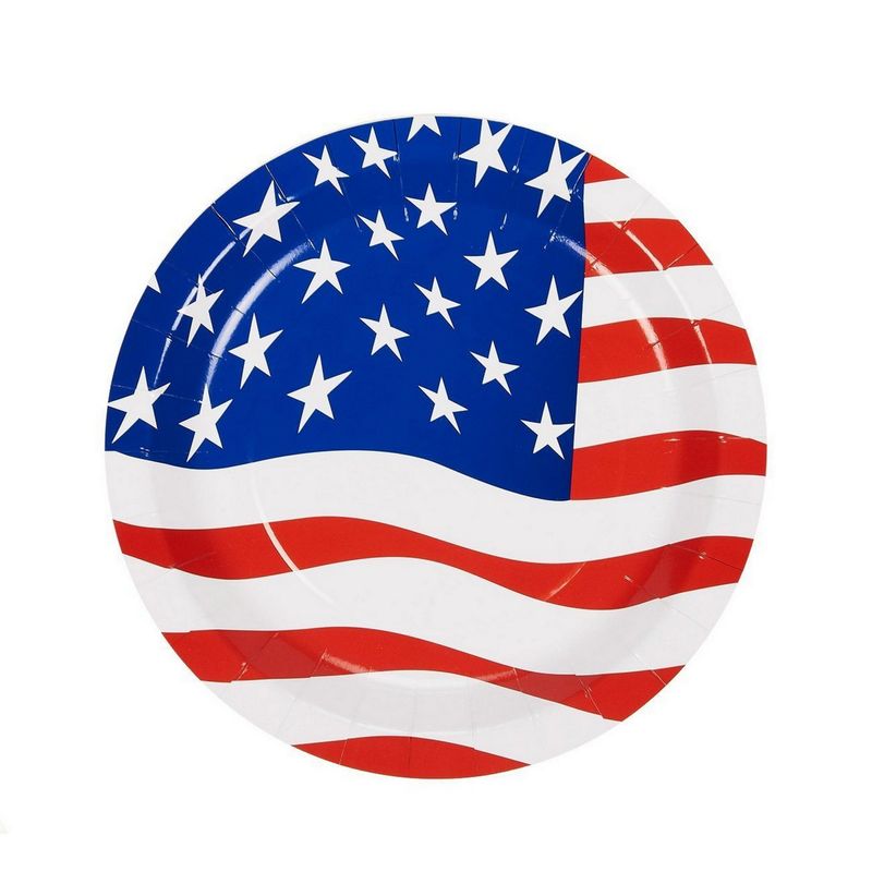 American Flag Party Bundle, Includes Paper Plates, Napkins, Cups and Cutlery (Serves 24, 144 Total Pieces)