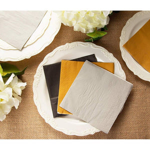 210 Pack of Paper Cocktail Napkins in 3 Colors Gold, Black, Silver, 5 x 5 In)