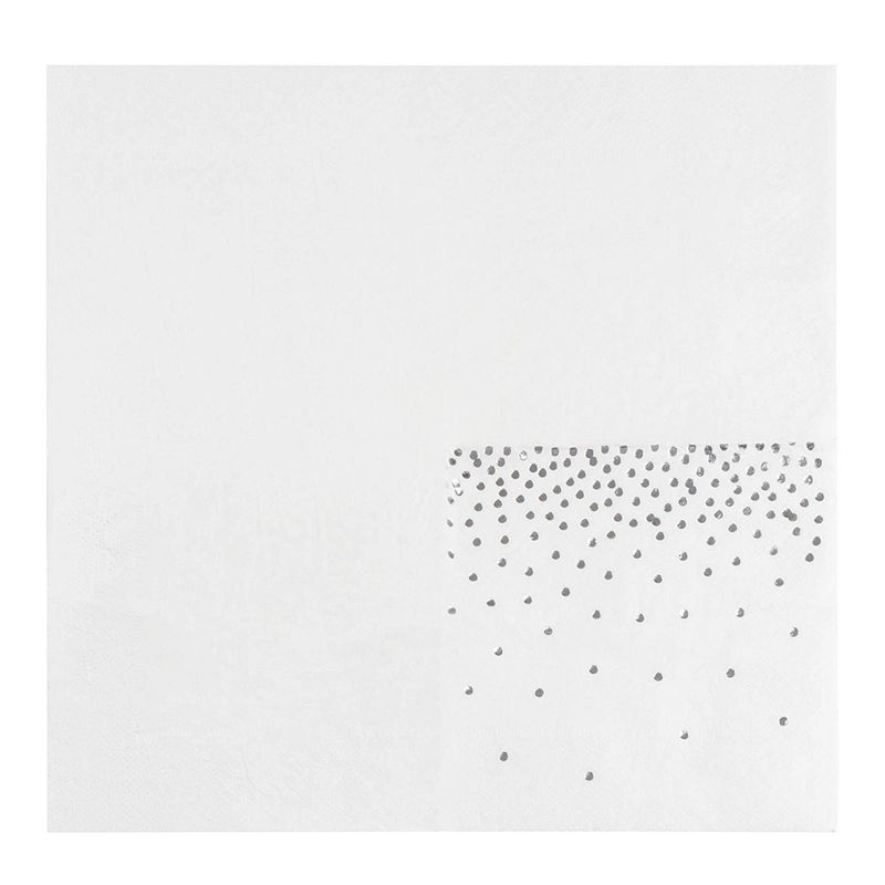 Silver Cocktail Napkins - 100-Pack Disposable Napkins with Silver Foil Polka Dot Confetti, 3-Ply, Wedding Party Supplies, Folded 5 x 5 Inches