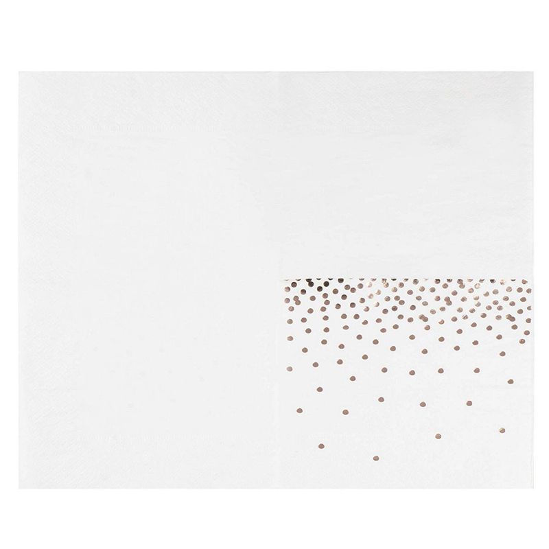 100 Pack of Cocktail Napkins with Rose Gold Foil Polka Dot Confetti (5 x 5 In)