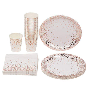 Rose Gold Confetti Party Bundle, Includes Paper Plates, Cups, and Napkins (24 Guests, 72 Pieces)