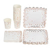 Rose Gold Confetti Party Bundle, Includes Scalloped Plates, Napkins and Cups (Serves 24, 72 Pieces)