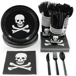 Pirate Party Supplies, Paper Plates, Plastic Cutlery, Cups, and Napkins (Serves 24, 144 Pieces)