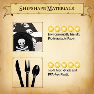 Pirate Party Supplies, Paper Plates, Plastic Cutlery, Cups, and Napkins (Serves 24, 144 Pieces)