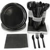 Black Party Supplies, Paper Plates, Plastic Cutlery, Cups, and Napkins (Serves 24, 144 Pieces)