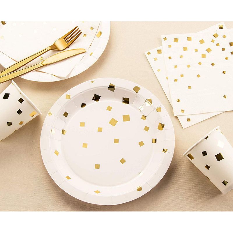 Gold Paper Plates - 48-Pack Gold Foil Square Confetti 9-Inch Disposable Plates, Gold Party Supplies, Appetizer, Lunch, Dessert Round Party Plates