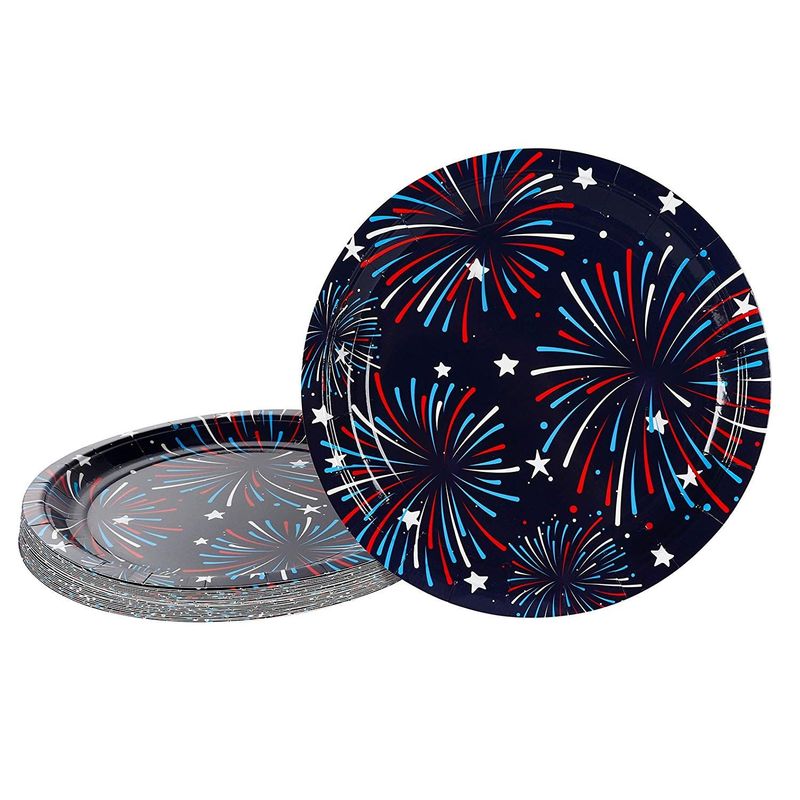 USA Firework Party Bundle, Plates, Napkins, Cups, Cutlery (24 Guests, 144 Pieces)