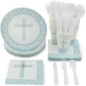Religious Party Supplies, Paper Plates, Napkins, Cups and Plastic Cutlery (Serves 24, 144 Pieces)