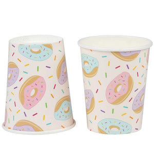 Donut Party Supplies, Paper Plates, Napkins, Cups and Plastic Cutlery (Serves 24, 144 Pieces)