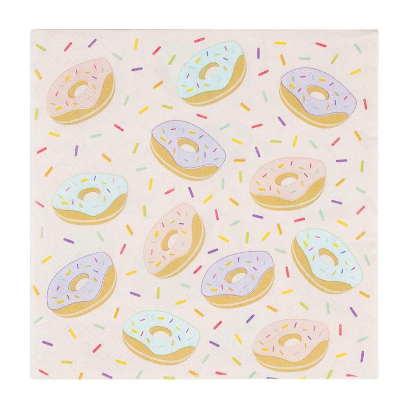 Donut Party Supplies, Paper Plates, Napkins, Cups and Plastic Cutlery (Serves 24, 144 Pieces)