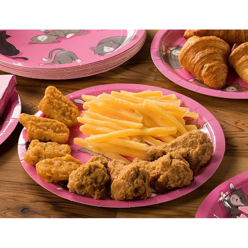 Cat Birthday Party Supplies, Paper Plates, Napkins, Cups and Plastic Cutlery (Serves 24, 144 Pieces)