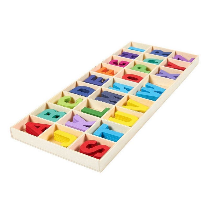 Wooden Letters - 130 Pieces Assorted Colored Wodden Craft Letters with Storage Tray Set for Home Decoration and Kids Learning Toys