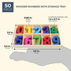 Wooden Numbers for Learning Games, Educational Tool (Rainbow Colors, 50 Pieces)